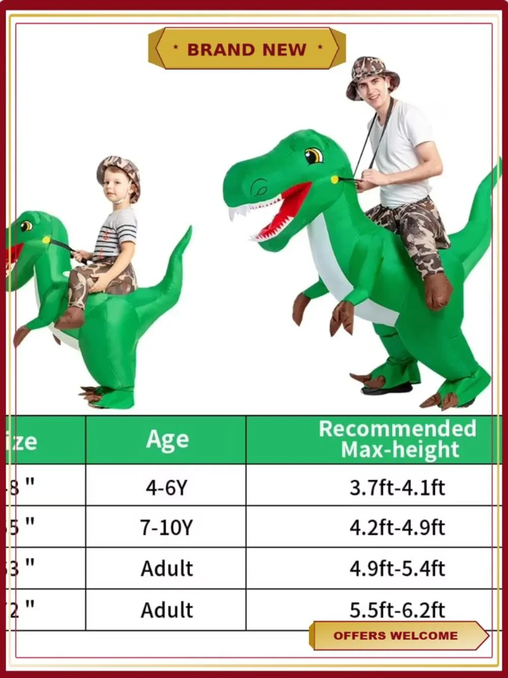 Kids Inflatable Dinosaur Costume 36in Blow Up Halloween Cosplay